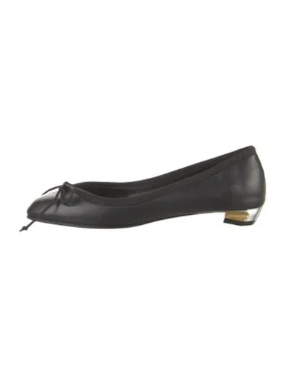 Pre-owned Alexander Mcqueen Leather Grosgrain Trim Ballet Flats In Black