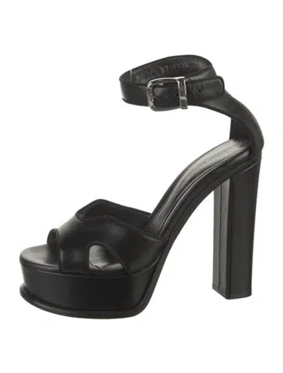 Pre-owned Alexander Mcqueen Leather Grosgrain Trim Sandals In Black