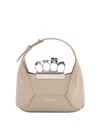 Alexander Mcqueen Sand Leather Mini Jewelled Hobo Handbag In Beige