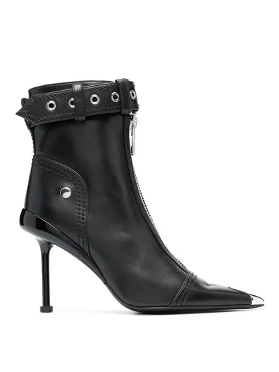 ALEXANDER MCQUEEN LEATHER HEEL ANKLE BOOTS
