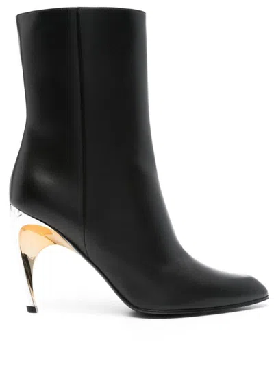 Alexander Mcqueen Leather Heel Ankle Boots In Black