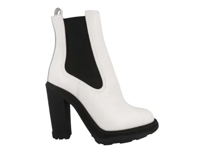 Pre-owned Alexander Mcqueen Leather Heeled Chelsea Boot (women's) Sneakers In Ivory/black In Multi