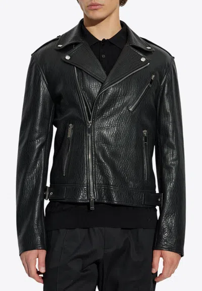 Alexander Mcqueen Leather Jacket With Buckled-straps In Black
