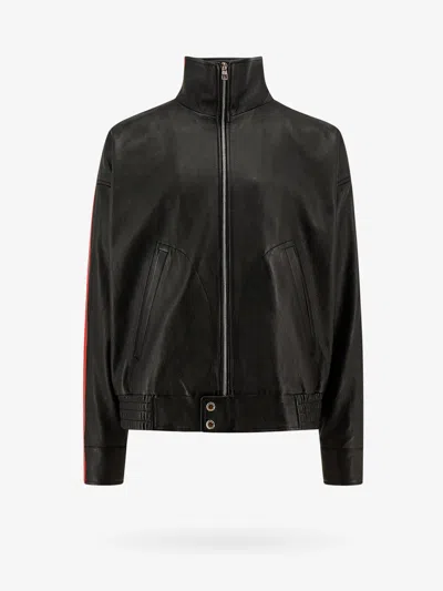 Alexander Mcqueen Leather Jacket With Contrasting Bands In Black