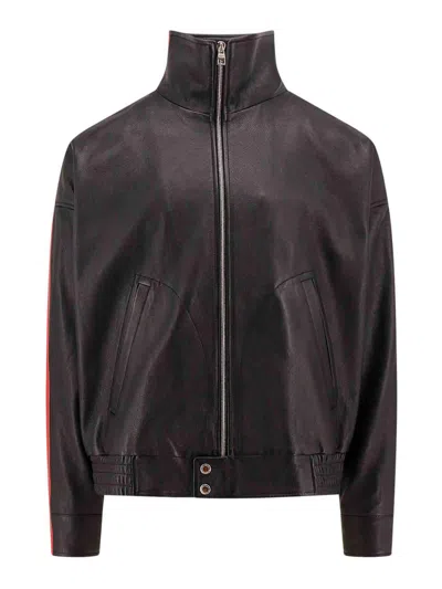 Alexander Mcqueen Leather Jacket With Contrasting Bands In Black