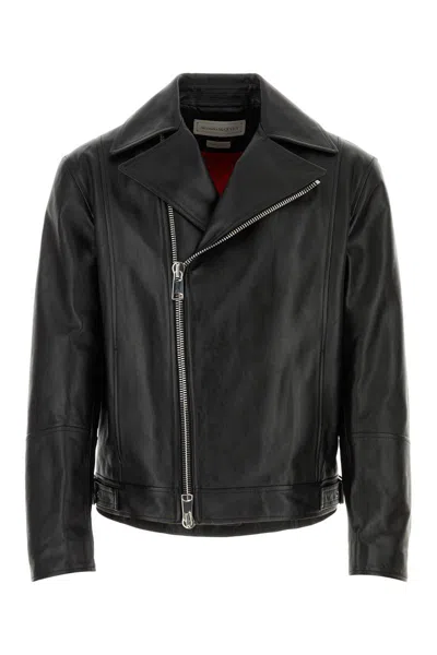 Alexander Mcqueen Zip-up Leather Biker Jacket In Black