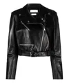 Alexander Mcqueen Black Cropped Biker Jacker With Matching Belt In Smooth Leather Woman In Black