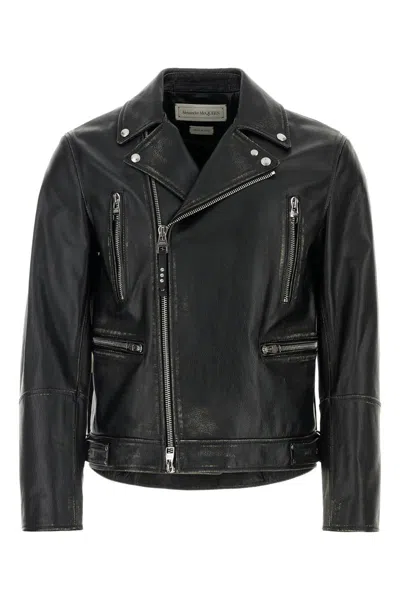 Alexander Mcqueen Leather Jackets In Blackivory