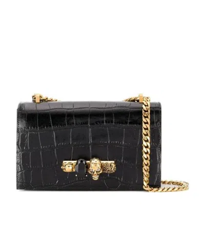 Alexander Mcqueen Leather Jewelled Satchel In Black