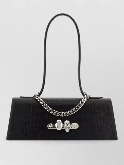Alexander Mcqueen Leather Jewelled Shoulder Bag Chain Detail In Black