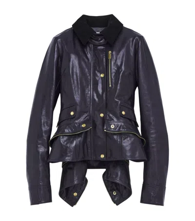 Alexander Mcqueen Leather Kickback Jacket In Blue
