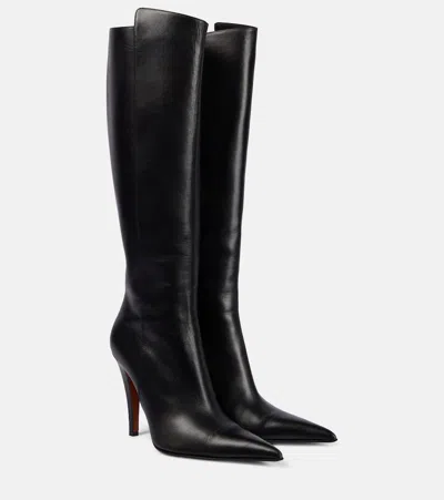 Alexander Mcqueen Birdee Leather Knee-high Boots In Black
