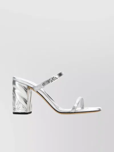 Alexander Mcqueen Leather Lace-up Mules With Metal Logo Detail In Metallic