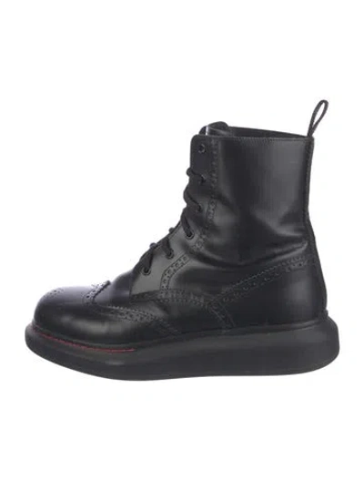 Pre-owned Alexander Mcqueen Leather Lasercut Accents Combat Boots In Black