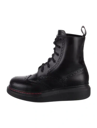 Pre-owned Alexander Mcqueen Leather Lasercut Accents Combat Boots In Black