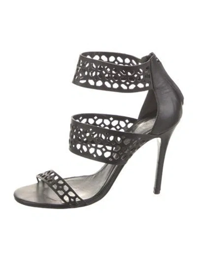 Pre-owned Alexander Mcqueen Leather Lasercut Accents Sandals In Black