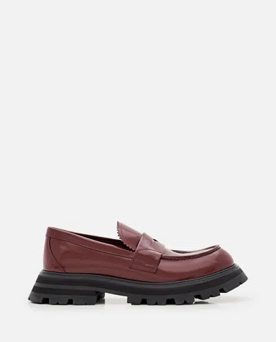 Alexander Mcqueen Ridged-sole Leather Loafers In Red