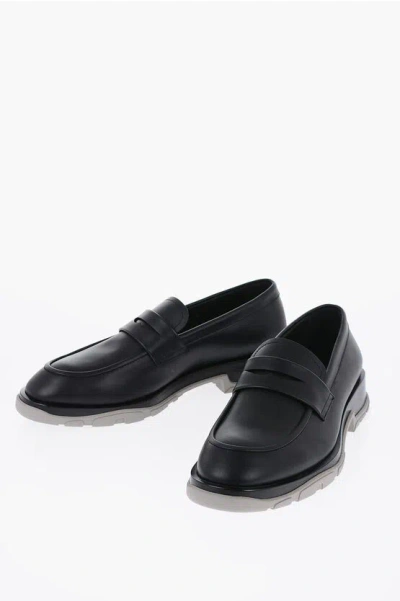 Alexander Mcqueen Leather Loafers With Rubber Sole In Black