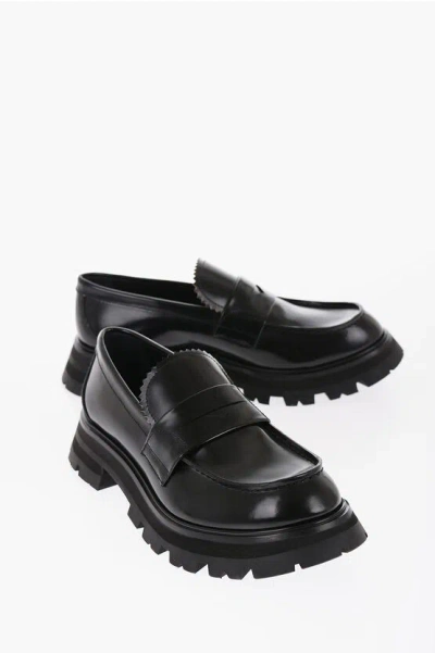 Alexander Mcqueen Leather Loafers With Tank Sole In Black