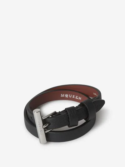 Alexander Mcqueen Leather Logo Bracelet In Military Green