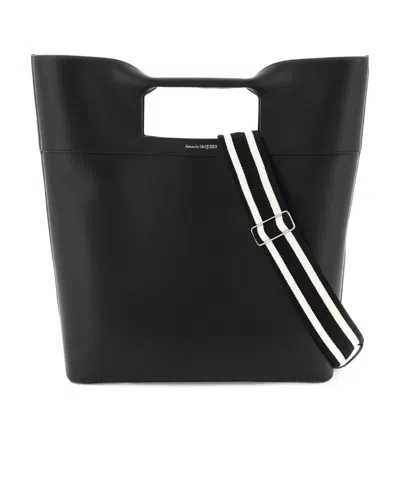 Alexander Mcqueen Leather Logo Print Tote Bag In Black