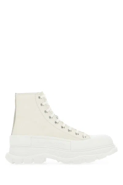 Alexander Mcqueen Leather Lug-sole High-top Sneakers In Beige