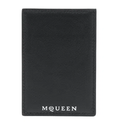 Alexander Mcqueen Leather Magnetic Card Holder In Black