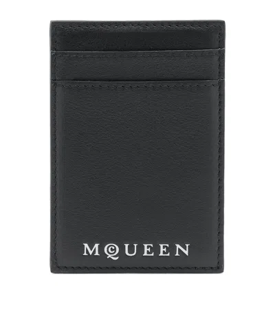 Alexander Mcqueen Leather Magnetic Card Holder In Black