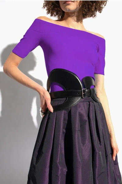 Alexander Mcqueen Leather Maxi Belt With Cut Out Details 190mm In Black