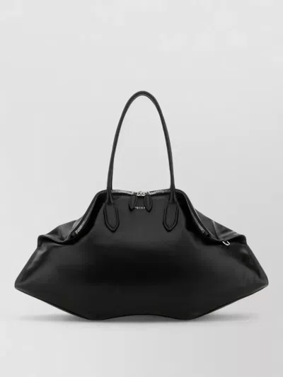 Alexander Mcqueen Leather Maxi Manta Shoulder Bag Smooth Finish In Black