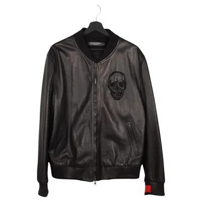 Pre-owned Alexander Mcqueen Leather Men Jacket Bomber Size 54/xl, S1455 In Black