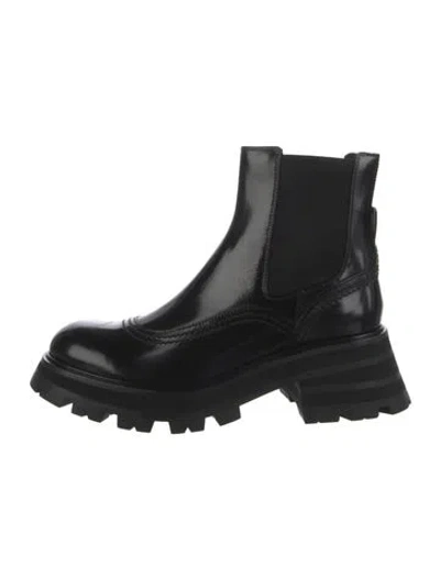 Pre-owned Alexander Mcqueen Leather Mesh Accents Chelsea Boots In Black