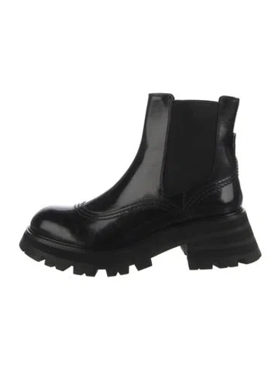 Pre-owned Alexander Mcqueen Leather Mesh Accents Chelsea Boots In Black