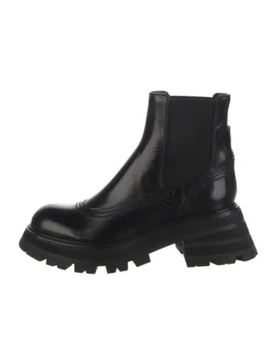 Pre-owned Alexander Mcqueen Leather Mesh Accents Chelsea Boots In Black