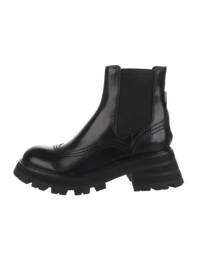 Pre-owned Alexander Mcqueen Leather Mesh Accents Chelsea Boots In Black