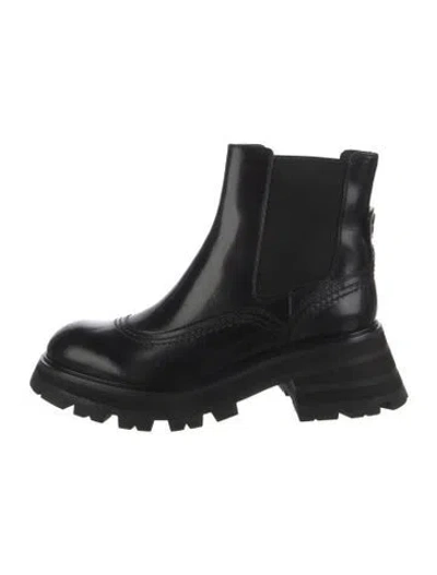 Pre-owned Alexander Mcqueen Leather Mesh Accents Chelsea Boots In Black
