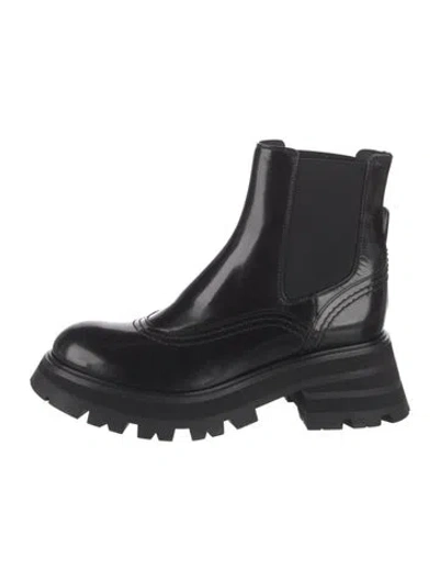 Pre-owned Alexander Mcqueen Leather Mesh Accents Chelsea Boots In Black