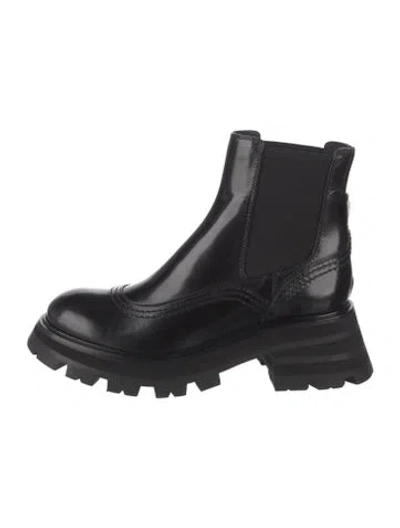Pre-owned Alexander Mcqueen Leather Mesh Accents Chelsea Boots In Black
