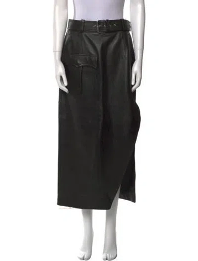 Pre-owned Alexander Mcqueen Leather Midi Length Skirt In Black