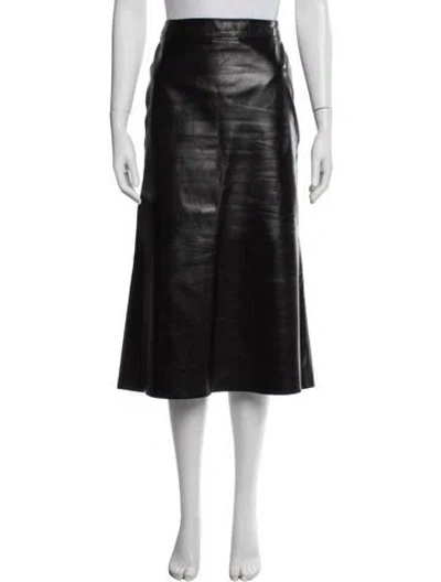 Pre-owned Alexander Mcqueen Leather Midi Length Skirt In Black