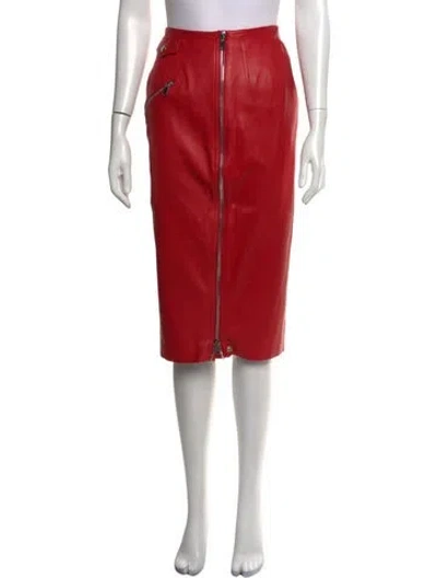Pre-owned Alexander Mcqueen Leather Midi Length Skirt In Red