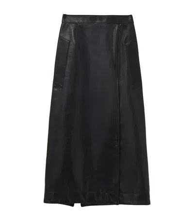 Alexander Mcqueen Leather Midi Pencil Skirt In Black