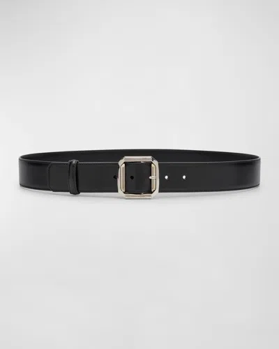 Alexander Mcqueen Leather Military Buckle Belt In Black