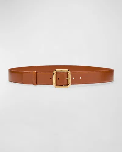 Alexander Mcqueen Leather Military Buckle Belt In Summertan