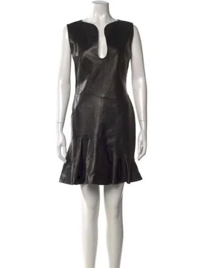 Pre-owned Alexander Mcqueen Leather Mini Dress In Black