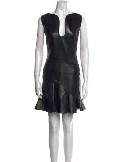 Pre-owned Alexander Mcqueen Leather Mini Dress In Black