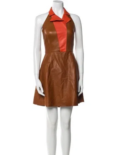 Pre-owned Alexander Mcqueen Leather Mini Dress In Brown