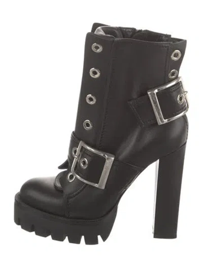 Pre-owned Alexander Mcqueen Leather Moto Boots In Black