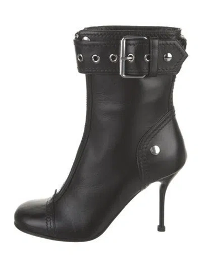 Pre-owned Alexander Mcqueen Leather Moto Boots In Black