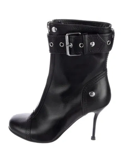Pre-owned Alexander Mcqueen Leather Moto Boots In Black